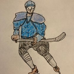 Blue hockey guy, by Bronson Brown, Miamisburg, OH, age 7