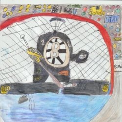 Swayman in net, Waltham MA, age 8