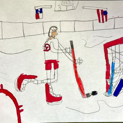 Finishing off my slap shot. Skye, North Carolina, 9 years old.