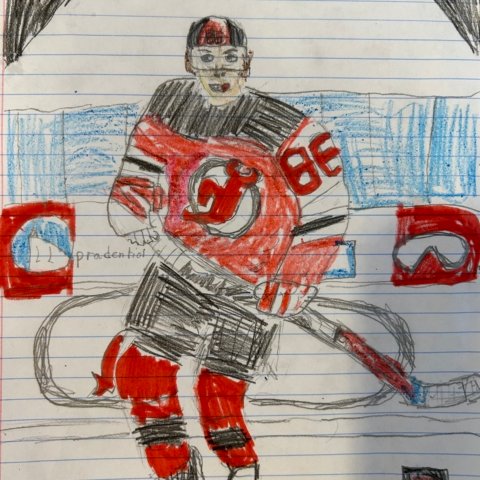 NJ Devils 86 Jack Hughes by Oskar 8 yo