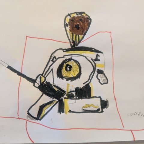 “Jeremy Swayman”. Austin MacKinney, age 6, Huntington, VT
