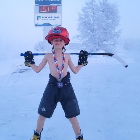-51°F ODR Hockey in Fairbanks, Alaska. Oliver Alberg age 9 years old
