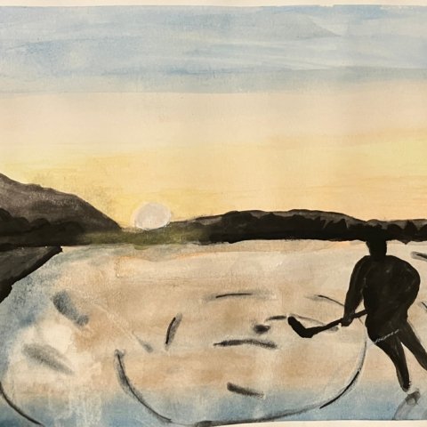 Hockey at Sunset, Rhinelander, WI, Age 8, by Rowyn W