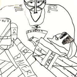 Sergei Bobrovsky locked in. By Rafi Levick, Woodbridge, CT. Age 9