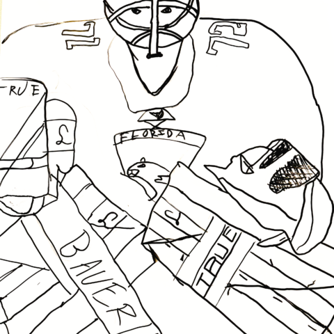 Sergei Bobrovsky locked in. By Rafi Levick, Woodbridge, CT. Age 9