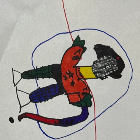 Hockey player at center ice, Salt Lake City, Utah, age 5