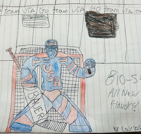 USA Olympics Hockey Goalie. Carlos Schneider. Coral Springs, FL. 11 yrs old.
