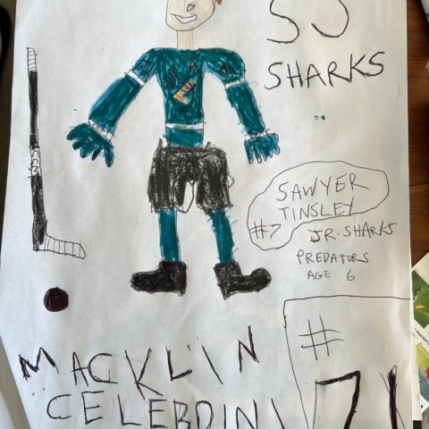 Sawyer Tinsley, age 6, #7, San Jose, CA, Jr, Sharks. Celibrini