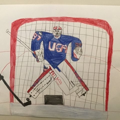 USA goalie Connor Hellebuyck. Nathan Ewen. Age: 10. Bonita Spring, FL.