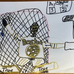 Swayman makes a save against Minnesota, Nolan, Eastham MA, age 8