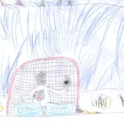 Elvis Merzlikins Makes a Save, Mariana, Columbus, 7 years old