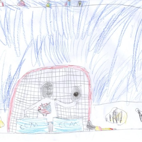 Elvis Merzlikins Makes a Save, Mariana, Columbus, 7 years old